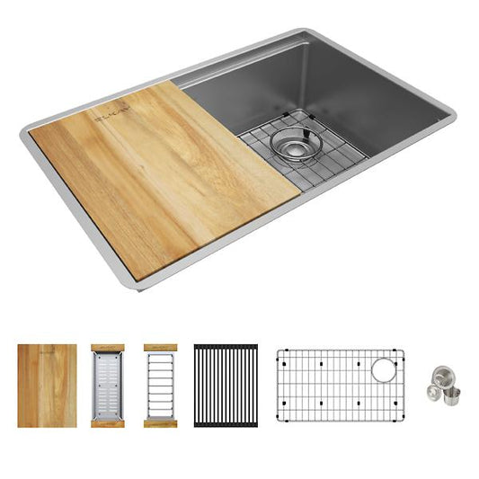 Elkay EFRU27169RW Crosstown® 16 Gauge Workstation Stainless Steel 28-1/2" x 18-1/2" x 8-1/2" Single Bowl Undermount Sink Kit