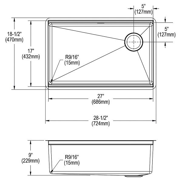 Elkay EFRU27169RW Crosstown® 16 Gauge Workstation Stainless Steel 28-1/2" x 18-1/2" x 8-1/2" Single Bowl Undermount Sink Kit