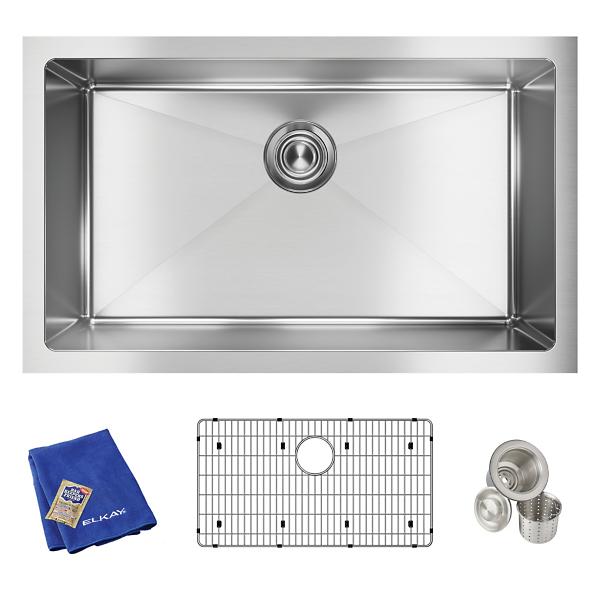 Elkay EFRU281610TC Crosstown® 16 Gauge Stainless Steel 30-1/2" x 18-1/2" x 10" Single Bowl Undermount Sink Kit