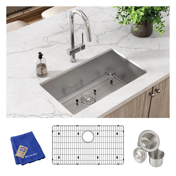 Elkay EFRU281610TC Crosstown® 16 Gauge Stainless Steel 30-1/2" x 18-1/2" x 10" Single Bowl Undermount Sink Kit