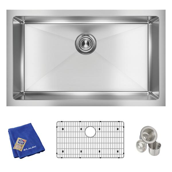 Elkay EFRU2816TC Crosstown® 16 Gauge Stainless Steel 30-1/2" x 18-1/2" x 8" Single Bowl Undermount Sink Kit