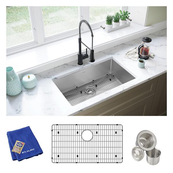 Elkay EFRU2816TC Crosstown® 16 Gauge Stainless Steel 30-1/2" x 18-1/2" x 8" Single Bowl Undermount Sink Kit