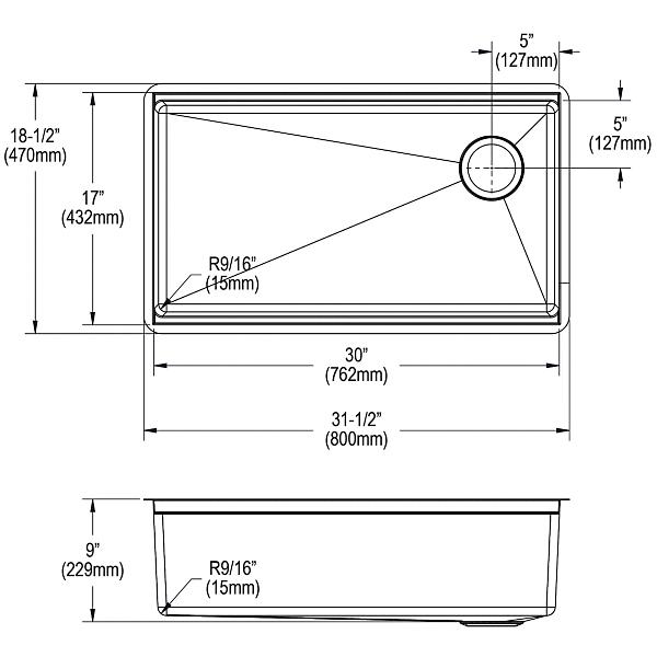 Elkay EFRU30169RTWC Crosstown® 16 Gauge Workstation Stainless Steel, 31-1/2" x 18-1/2" x 9" Single Bowl Undermount Sink Kit