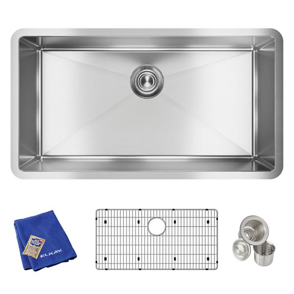 Elkay EFRU311610TC Crosstown® 16 Gauge Stainless Steel 32-1/2" x 18" x 10" Single Bowl Undermount Sink Kit