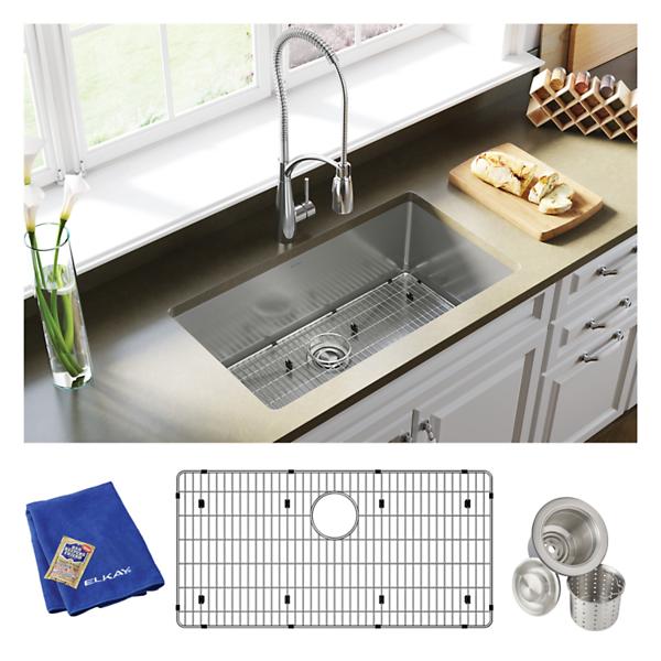 Elkay EFRU311610TC Crosstown® 16 Gauge Stainless Steel 32-1/2" x 18" x 10" Single Bowl Undermount Sink Kit