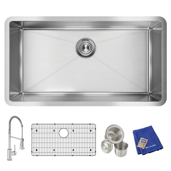 Elkay EFRU311610TFC Crosstown® 16 Gauge Stainless Steel 32-1/2" x 18" x 10" Single Bowl Undermount Sink Kit with Faucet