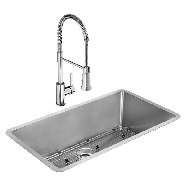 Elkay EFRU311610TFC Crosstown® 16 Gauge Stainless Steel 32-1/2" x 18" x 10" Single Bowl Undermount Sink Kit with Faucet