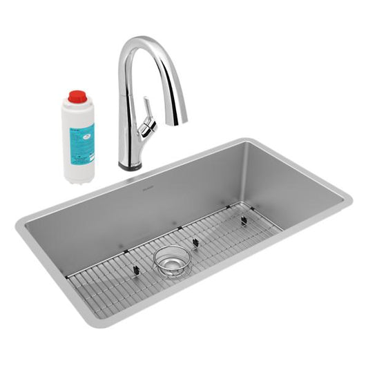 Elkay EFRU311610TFLC Crosstown® 16 Gauge Stainless Steel 32-1/2" x 18" x 10" Single Bowl Undermount Sink Kit with Filtered Faucet