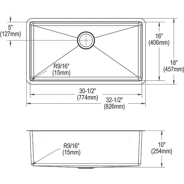 Elkay EFRU311610TC Crosstown® 16 Gauge Stainless Steel 32-1/2" x 18" x 10" Single Bowl Undermount Sink Kit