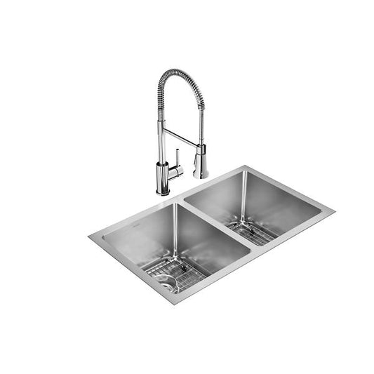 Elkay EFRU311810TFC Crosstown® 16 Gauge Stainless Steel 30-3/4" x 18-1/2" x 10" Equal Double Bowl Undermount Sink Kit with Faucet