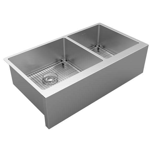 Elkay EFRUFF23417DBG Crosstown® 16 Gauge Stainless Steel 35-7/8" x 20-1/4" x 9" Double Bowl Tall Farmhouse Sink Kit