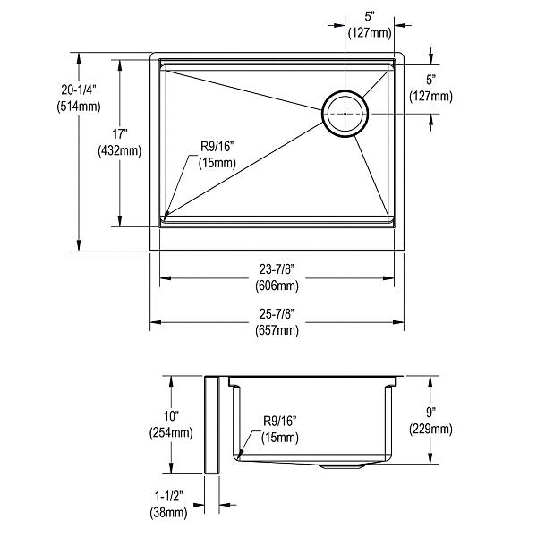 Elkay EFRUFF24179RW Crosstown® 16 Gauge Workstation Stainless Steel 25-7/8" x 20-1/4" x 9-7/16" Single Bowl Farmhouse Sink Kit