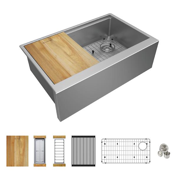 Elkay EFRUFF30179RW Crosstown® 16 Gauge Workstation Stainless Steel 31-7/8" x 20-1/4" x 9-7/16" Single Bowl Farmhouse Sink Kit