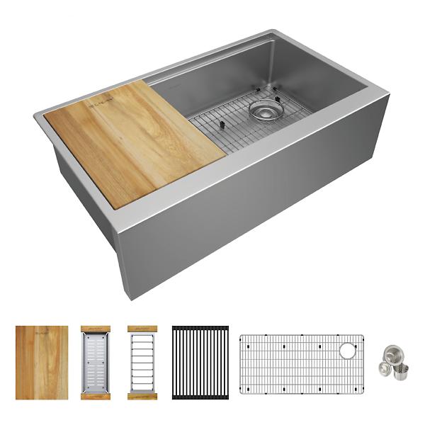 Elkay EFRUFF33179RW Crosstown® 16 Gauge Workstation Stainless Steel 34-7/8" x 20-1/4" x 9-7/16" Single Bowl Farmhouse Sink Kit