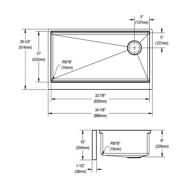 Elkay EFRUFF33179RW Crosstown® 16 Gauge Workstation Stainless Steel 34-7/8" x 20-1/4" x 9-7/16" Single Bowl Farmhouse Sink Kit