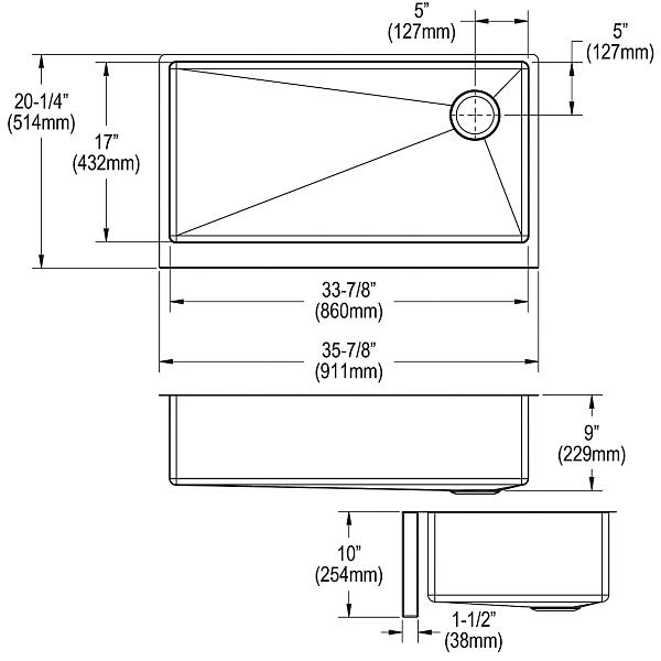 Elkay EFRUFF3417R Crosstown® 16 Gauge Stainless Steel 35-7/8" x 20-1/4" x 9" Single Bowl Tall Farmhouse Sink