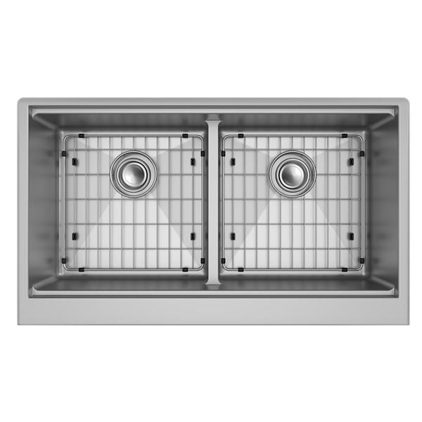 Elkay EFRUFFA33179RW Crosstown® 16 Gauge Workstation Stainless Steel 34-7/8" x 20-1/4" x 9-7/16" Equal Double Bowl Farmhouse Sink Kit with Aqua Divide