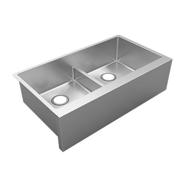 Elkay EFRUFFA3417 Crosstown® 16 Gauge Stainless Steel 35-7/8" x 20-1/4" x 9" Equal Double Bowl Tall Farmhouse Sink with Aqua Divide