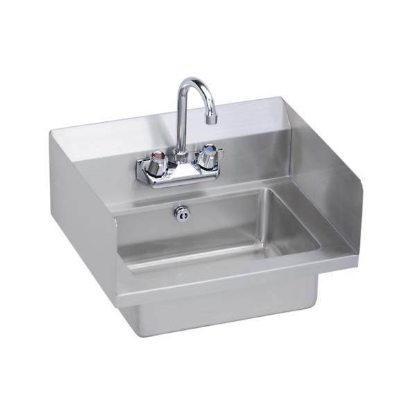Elkay EHS-18-SDX Stainless Steel 18" x 14-1/2" x 11" 18 Gauge Hand Sink with Side Splashes Lever Drain P-Trap Overflow and Faucet