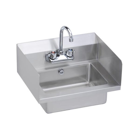 Elkay EHS-18-SDX Stainless Steel 18" x 14-1/2" x 11" 18 Gauge Hand Sink with Side Splashes Lever Drain P-Trap Overflow and Faucet