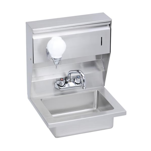 Elkay EHS-18-STDX Stainless Steel 18" x 14-1/2" x 23" 18 Gauge Hand Sink with Soap and Towel Dispenser and Faucet