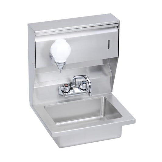 Elkay EHS-18-STDX Stainless Steel 18" x 14-1/2" x 23" 18 Gauge Hand Sink with Soap and Towel Dispenser and Faucet