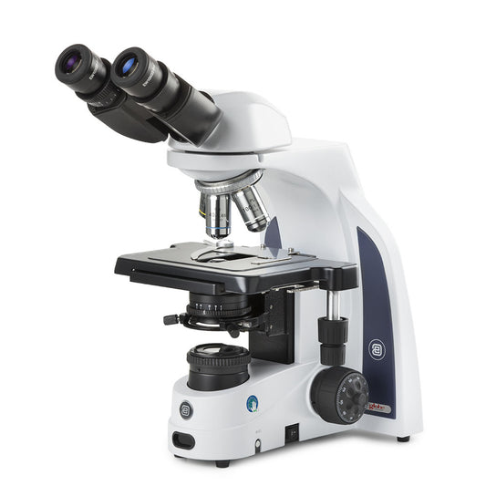 Globe Scientific EIS-1152-PLI iScope binocular microscope with EWF 10x/22mm eyepieces Plan PLI 4/10/S40/S100x oil IOS objectives rackless stage and 3W NeoLED™ Köhler illumination