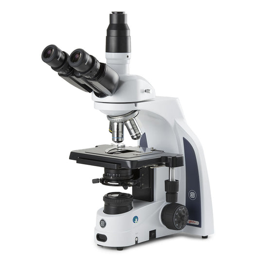 Globe Scientific EIS-1153-PLI iScope trinocular microscope with EWF 10x/22mm eyepieces PLI plan 4/10/S40/S100x oil IOS objectives rackless stage and 3W NeoLED™ Köhler illumination