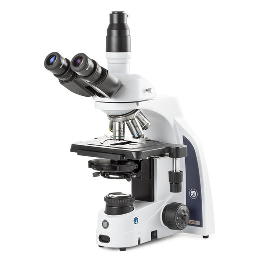 Globe Scientific EIS-1153-PLPHI iScope trinocular microscope with EWF 10x/22mm eyepieces Plan phase PLPHI 10/20/S40/S100x oil IOS objectives Zernike phase contrast disc condenser with darkfield stop rackless stage and Köhler 3W NeoLED™ illumination