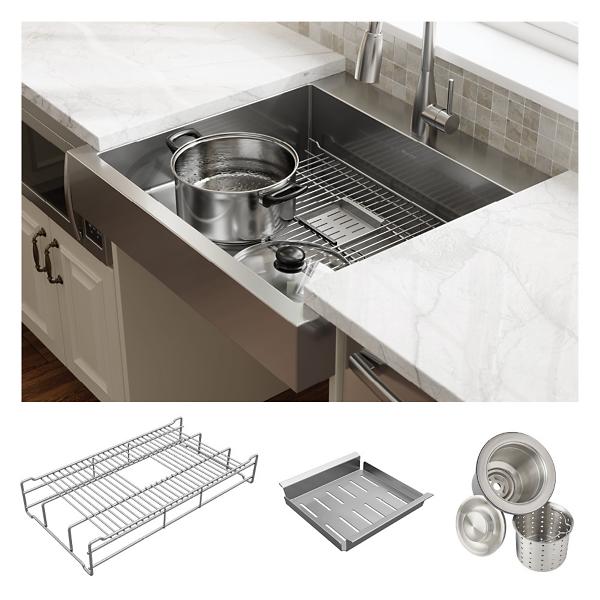 Elkay ELDSSF30279DBG Dart Canyon® Stainless Steel 29-7/8" x 27-1/4" x 9-5/8" 1-Hole Single Bowl Farmhouse Workstation Sink with 4-13/16" Deep Work Shelf