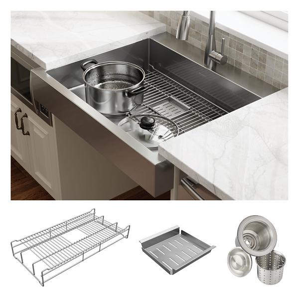 Elkay ELDSSF33279DBG Dart Canyon® Stainless Steel 32-7/8" x 27-1/4" x 9-5/8" 1-Hole Single Bowl Farmhouse Workstation Sink with 4-13/16" Deep Work Shelf