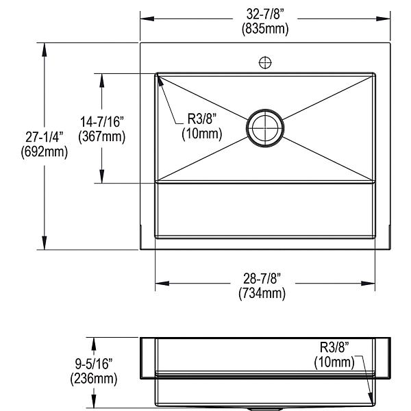 Elkay ELDSSF33279DBG Dart Canyon® Stainless Steel 32-7/8" x 27-1/4" x 9-5/8" 1-Hole Single Bowl Farmhouse Workstation Sink with 4-13/16" Deep Work Shelf