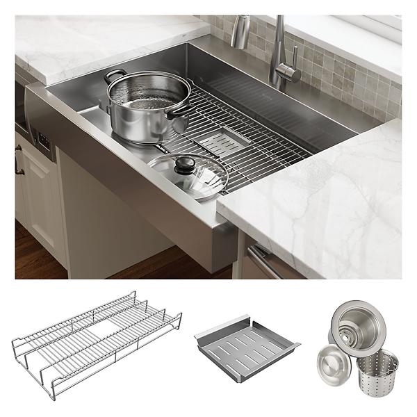 Elkay ELDSSF36279DBG Dart Canyon® Stainless Steel 35-7/8" x 27-1/4" x 9-5/8" 1-Hole Single Bowl Farmhouse Workstation Sink with 4-13/16" Deep Work Shelf