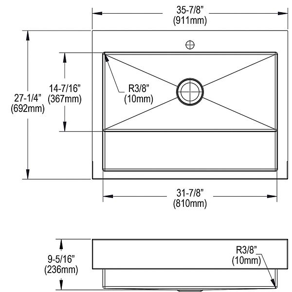 Elkay ELDSSF36279DBG Dart Canyon® Stainless Steel 35-7/8" x 27-1/4" x 9-5/8" 1-Hole Single Bowl Farmhouse Workstation Sink with 4-13/16" Deep Work Shelf