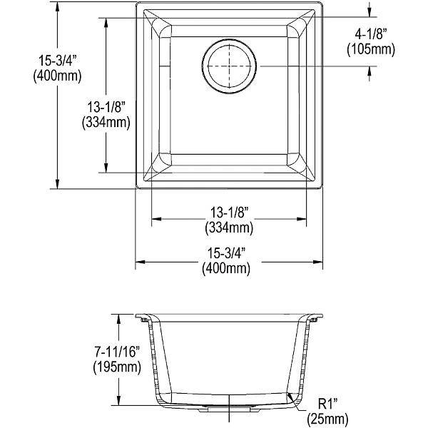 Elkay ELG1616 Quartz Classic® 15-3/4" x 15-3/4" x 7-11/16" Single Bowl Dual Mount Bar Sink