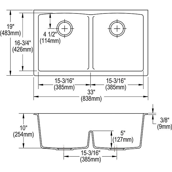 Elkay ELGDULB3322 Quartz Classic® 33" x 19" x 10" Equal Double Bowl Undermount Sink with Aqua Divide