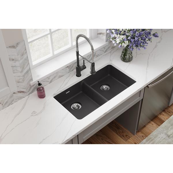 Elkay ELGUAD3319PD Quartz Classic® 33" x 18-1/2" x 5-1/2" Double Bowl Undermount ADA Sink with Perfect Drain®