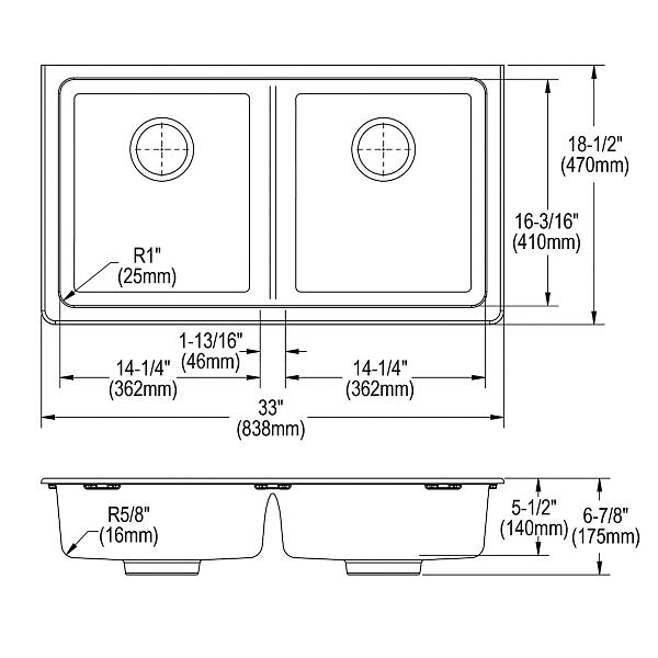 Elkay ELGUAD3319PD Quartz Classic® 33" x 18-1/2" x 5-1/2" Double Bowl Undermount ADA Sink with Perfect Drain®