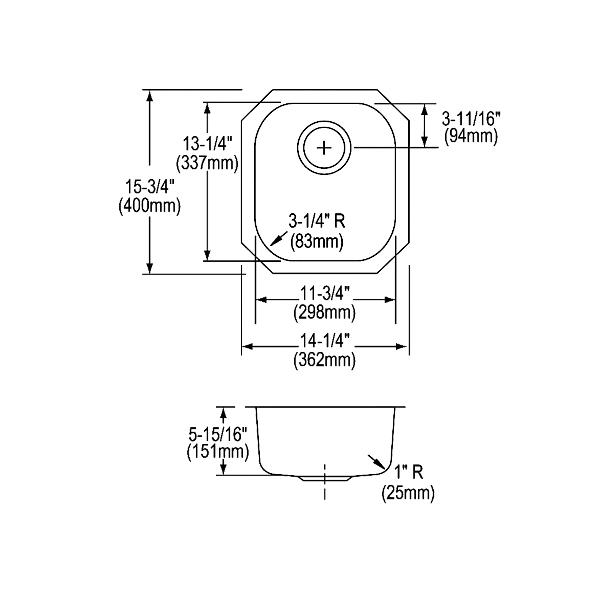 Elkay ELUH1113 Lustertone Classic Stainless Steel 14-1/4" x 15-3/4" x 5-15/16" Single Bowl Undermount Sink