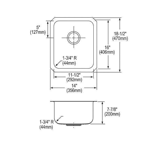 Elkay ELUH1116 Lustertone® Classic Stainless Steel 14" x 18-1/2" x 7-7/8" Single Bowl Undermount Sink