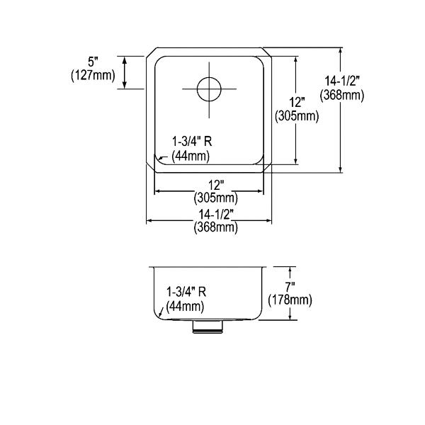Elkay ELUH1212PD Lustertone® Classic Stainless Steel 14-1/2" x 14-1/2" x 7" Single Bowl Undermount Sink with Perfect Drain®
