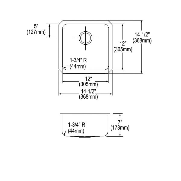 Elkay ELUH1212 Lustertone® Classic Stainless Steel 14-1/2" x 14-1/2" x 7" Single Bowl Undermount Sink