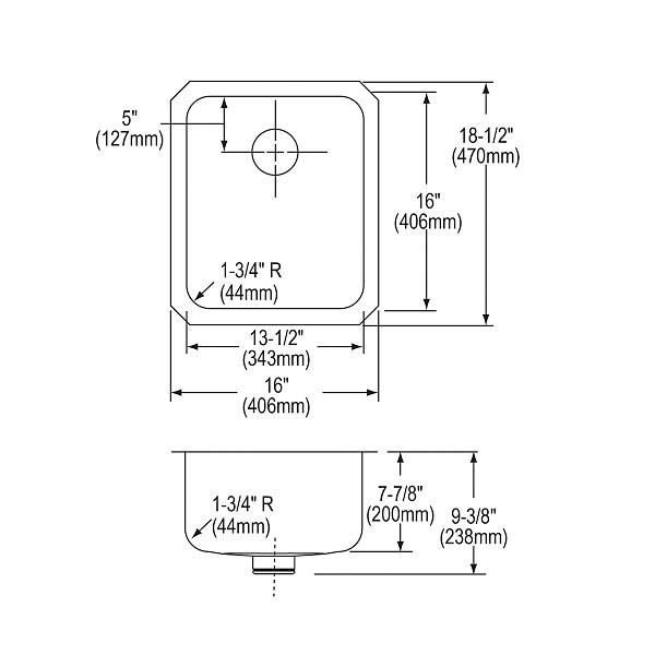 Elkay ELUH1316PDBG Lustertone® Classic Stainless Steel 16" x 18-1/2" x 7-7/8" Single Bowl Undermount Sink Kit with Perfect Drain®