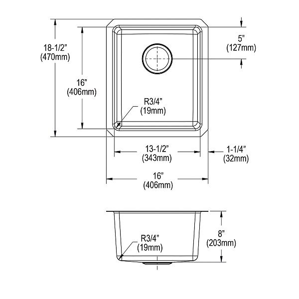 Elkay ELUH1316T Lustertone Iconix® 18 Gauge Stainless Steel 16" x 18-1/2" x 8" Single Bowl Undermount Sink