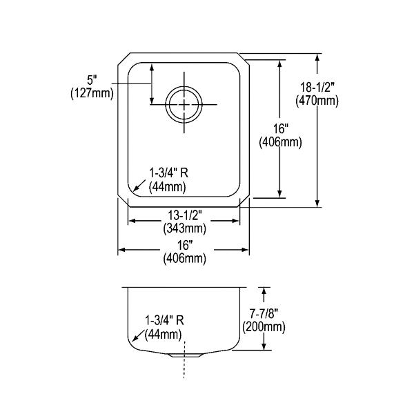 Elkay ELUH1316 Lustertone® Classic Stainless Steel 16" x 18-1/2" x 7-7/8" Single Bowl Undermount Sink