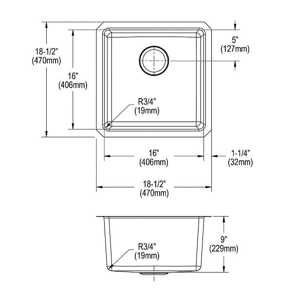 Elkay ELUH1616T Lustertone Iconix® 18 Gauge Stainless Steel 18-1/2" x 18-1/2" x 9" Single Bowl Undermount Sink