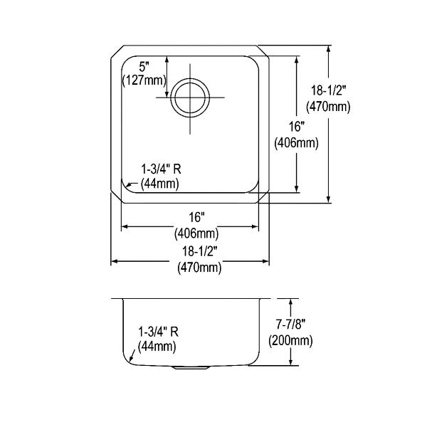 Elkay ELUH1616 Lustertone Classic Stainless Steel, 18-1/2" x 18-1/2" x 7-7/8" Single Bowl Undermount Sink