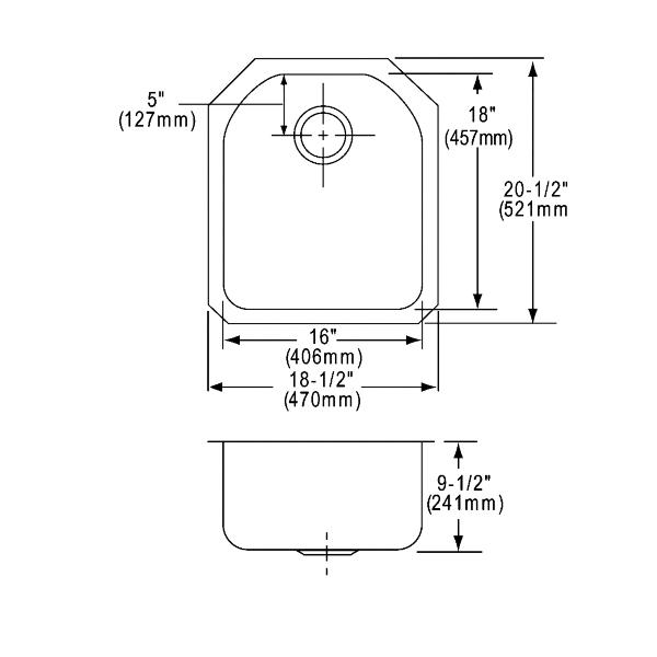 Elkay ELUH1618 Lustertone® Classic Stainless Steel, 18-1/2" x 20-1/2" x 9-1/2" Single Bowl Undermount Sink