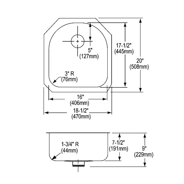 Elkay ELUH1716PD Lustertone® Classic Stainless Steel 18-1/2" x 20" x 7-1/2" Single Bowl Undermount Sink with Perfect Drain®