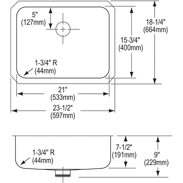 Elkay ELUH2115PD Lustertone® Classic Stainless Steel, 23-1/2" x 18-1/4" x 7-1/2" Single Bowl Undermount Sink with Perfect Drain®